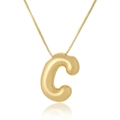 Detail of golden balloon-style letter C pendant hanging on a classic box chain - Letter C / Gold