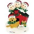 Customized Christmas resin ornament with 3 kids and a golden retriever by a red dog house - 3 Snowmen And Pet Dog Machine Printed Style (A328)
