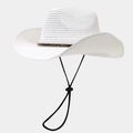 Detail of white woven straw cowboy hat with rhinestone snake skin trim and chin strap - One Size / White