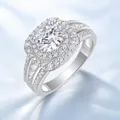 Bague halo en argent 925 avec moissanite ronde brillante et sertissage de petits diamants - Taille US 9 / 1ct Moissanite (Style R13464)