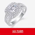Sparkling S925 sterling silver halo ring featuring a brilliant round moissanite center stone - US Size 9 / 1ct Moissanite (Style R13464)