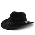 Classic black suede cowboy hat with stitched leather band and wide curved brim - M (56-58cm) / Black