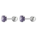 Purple cubic zirconia magnetic ear studs with silver four-claw setting for men and women - 1 Pair / 4# (4773) / Bright Silver Deep Purple