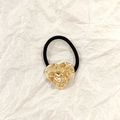 Golden heart hair tie with textured metal finish and black elastic band on white background - Gold Heart Lava Texture 3.5cm