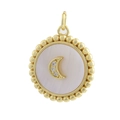 Detailed macro of gold bead pendant with mother of pearl inlay and crescent moon design - 10-Shell Zirconia Moon Round