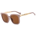 Fashionable oversized square sunglasses with dusty pink frame and gold chain temples - Coffee Frame Tea Lens