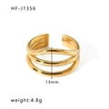 Adjustable golden stainless steel open ring with triple-layered overlapping band design - Adjustable Open / Gold (HF-J1356)