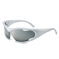 Futuristic Y2K matte silver sports sunglasses with streamlined wrap-around frame design - Silver Frame White Mirror Lens