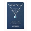 Détail du collier pendentif amulette Mauvais Œil argenté sur carte décorative - Couleur Acier Perle Blanche (Œil Noir-Bleu)