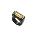 Titanium steel ring with black marble resin and gold rectangular inlay detail - Gold Black