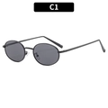 Retro ovale Hip-Hop Sonnenbrille mit schwarzem Metallrahmen und schwarzen Gläsern - Schwarzer Rahmen Graue Gläser