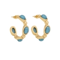 Vintage C-shaped gold-plated earrings with multiple inlaid turquoise oval stones - 3CM Diameter / Gold with Turquoise