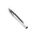 Polished silver stainless steel food tongs with serrated edges on white background - Small (C0M0F)