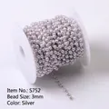 3mm silver beaded imitation pearl chain on white spool for DIY jewelry making item S752 - 3mm (Round) / Silver