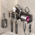 Gun grey wall-mounted suction toothbrush holder with dimensions 28.4cm x 8.1cm x 14.1cm - 2-Person · Solid Cup + Dispenser