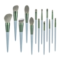 13-delige make-up borstelset met groene metalen adereindhulzen en lichtblauwe handvaten - Set van 13 groene penselen in OPP-zak