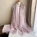 Thin wool scarf with purple floral print and fringe edges in Morandi colors - Grey Purple Floral