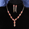 Elegant gold bridal jewelry set with pink marquise stones and sparkling crystals - Pink Gemstone Gold 2-Piece Set(DTN14026508P)
