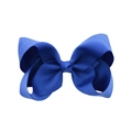 Handmade 4-inch blue ribbed ribbon hair bow clip with textured fabric for girls - Blue (#27)