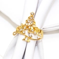 Elegant gold Christmas tree napkin ring with sparkling rhinestones on white fabric - Gold Christmas Tree (122)