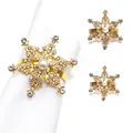 Golden snowflake napkin ring with white rhinestones and a pearl for Christmas - Pearl Snowflake Style 106