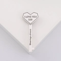 Silver stainless steel heart key brooch with I Love You and 520 engravings - Silver