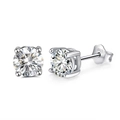 Elegant 925 sterling silver stud earrings with round-cut crystal in four-prong setting - Silver Transparent Stone Studs (SE84-W)