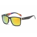 Sporty square sunglasses with black frame and yellow-green gradient reflective lenses - Black Frame Pixel Pattern Yellow Green Gradient Reflective Lens