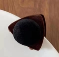 Cute cat-ear shaped flocked hair claw clip in dark brown with a plush pom-pom detail - Black