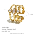 Anillo de acero inoxidable chapado en oro de 18K con nácar y medidas de referencia - Anillo Abierto de Tres Capas con Cuentas de Concha - Dorado