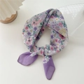 Purple floral cotton linen neck scarf with elegant small flower pattern print - Purple-White Chrysanthemum Purple