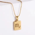 Gold plated stainless steel square Scorpio zodiac sign pendant necklace on bead chain - Scorpio