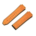 Orange alligator embossed leather watch strap with black stitching for luxury sport watches - [Convex x Wide Mouth] 19x26mm / Bamboo Grain Orange Yellow - No Buckle
