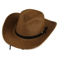Classic coffee brown western cowboy straw hat with black leather band and wide brim - 58cm One Size / Dark Coffee