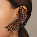 Gothic black spider web ear cuff for women, minimalist non-pierced alloy clip-on earring - Spider Web Ear Cuff (Matte Black Color) (K-650)