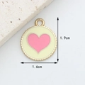 Pink heart pendant in gold alloy frame, dimensions 1.9cm by 1.6cm, cream background - 25# Pink Heart on Beige Round Plate