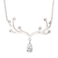 Elegante collana in argento a forma di corna di cervo con zirconi e ciondolo a goccia - Colore Acciaio (KN112221-GC)