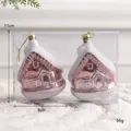 Lot de deux décorations de Noël en forme de maison rose en boîte PVC transparente - Ornement Maison Or Rose (Lot de 2)
