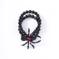 Bracciale gothic punk a doppio strato di perline nere con ciondolo a ragno rosso - Rosso e Nero (B23-226F)