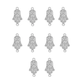 Macro shot of 10 silver Hamsa hand alloy charms with hollow patterns and dual rings - Hollow Hamsa Hand Style (7#) / 10 Pieces Pack / Silver