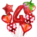 Strawberry foil balloon kit for 4th birthday party decoration with red stars and hearts - Strawberry Kit (Style Four)