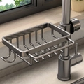 Gunmetal stainless steel kitchen faucet organizer rack with cloth hanger bar - Faucet Rack with Left Towel Bar / Gunmetal