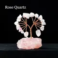Natural rose quartz crystal money tree ornament with tumbled stone base and copper wire - Rose Quartz Raw Stone Base Tree
