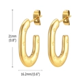 U-shaped golden stainless steel earrings with recessed star patterns, 21mm size - KD010-Star Pattern U-Shape