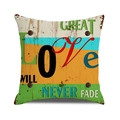 Close-up of vintage license plate style pillow cover with Great Love Will Never Fade print - Style 3/GREAT LOVE / 45cmx45cm