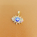 Golden Evil Eye pendant with colorful zircon stones on brown leather background - 29-Gold Multi-color Eye Zircon