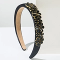 Serre-tête baroque en velours noir orné de luxueuses fleurs scintillantes en strass - Noir