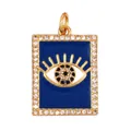 Rechteckiger blauer Emaille Anhänger mit bösem Blick, Goldbeschichtung und Zirkonia Rand - AAF5705-Blue Dunkelblauer Rechteckiger Anhänger Mit Bösem Blick