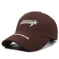 Dark brown cotton baseball cap featuring white Never Say Never letter embroidery - Adjustable / Coffee