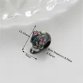 Skull charm with pink enamel rose and blue crystal for Halloween DIY jewelry - Gun Black Flower Skull